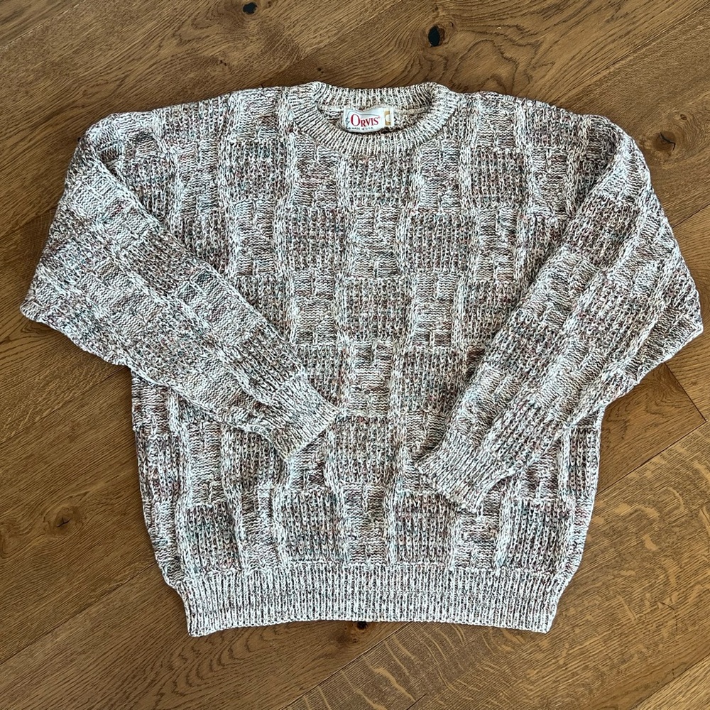 VTG 90s Orvis Men's xl Cotton Pullover Grandpa Sweater chunky braided Knit